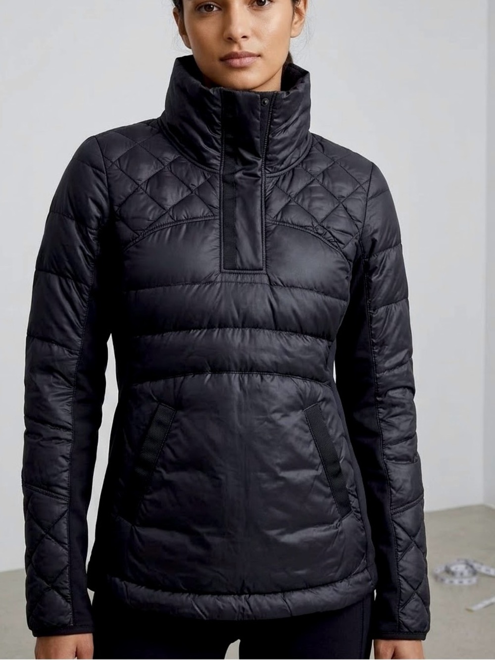 Lululemon Black Down For It All 1/2 Zip Quilted Puffer Pullover Jacket Sz 4